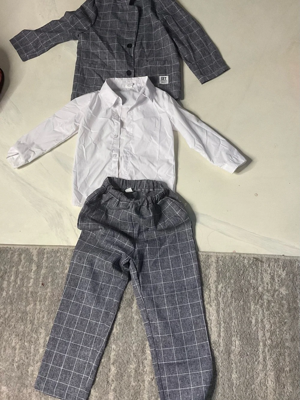 SHEIN Gray Windowpane Suit Set with White Shirt